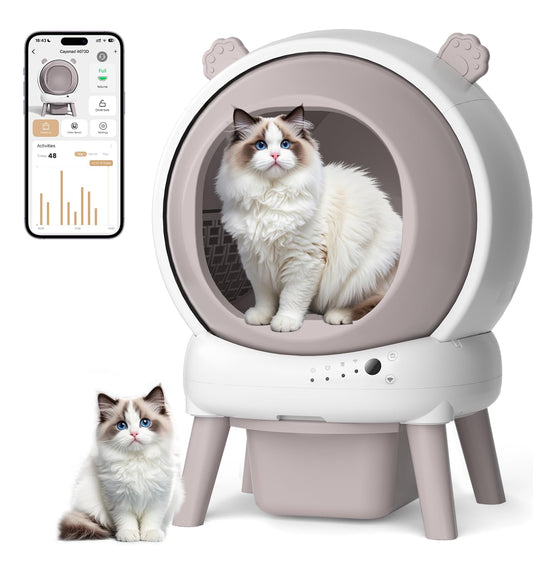 Self Cleaning Litter Box for Multiple Cats, Automatic Litter Box with APP Real-Time Monitor, Dual Safety Protection, Odor-Free Waste Disposal Includes Trash Bags, Gray