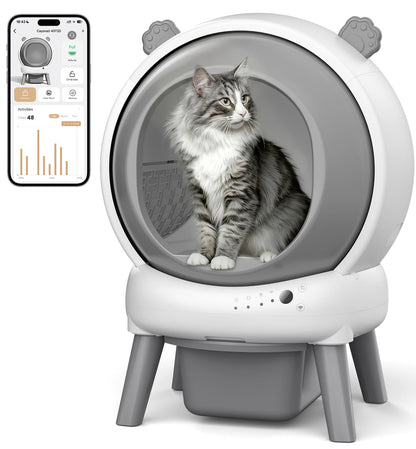 Self Cleaning Litter Box for Multiple Cats, Automatic Litter Box with APP Real-Time Monitor, Dual Safety Protection, Odor-Free Waste Disposal Includes Trash Bags, Gray