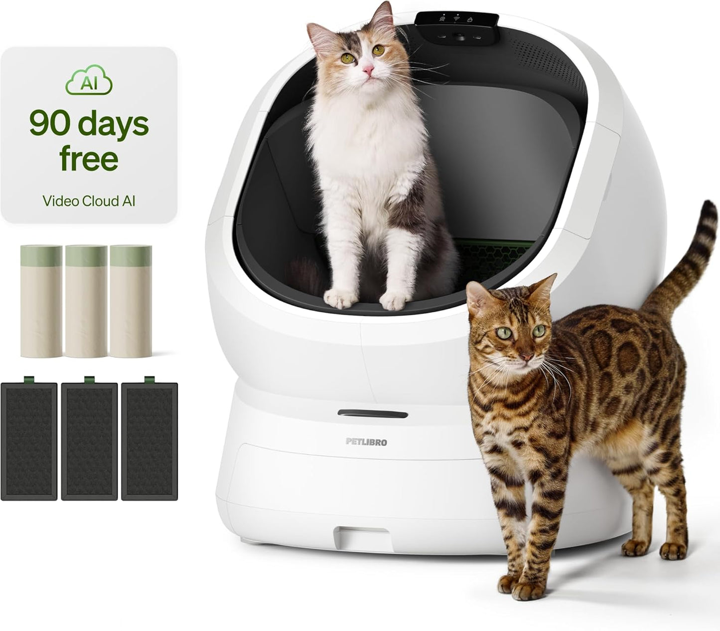 PETLIBRO Automatic Litter Box Bundle with Accessories Kit, Open Top Self Cleaning Litter Box with AI-Camera Waste Analysis, Multi-Cat Recognition, Usage Tracking, Auto Odor Control & Safety Sensors