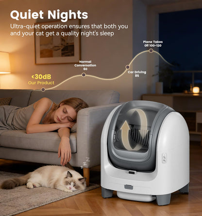 Self Cleaning Litter Box for Multiple Cats, Automatic Litter Box with APP Real-Time Monitor, Dual Safety Protection, Odor-Free Waste Disposal Includes Trash Bags, Gray