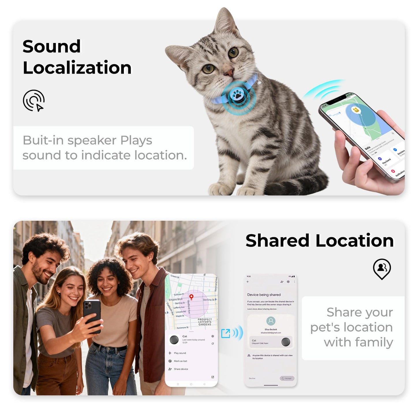 GPS Cat Tracker Collar(iOS & Android), Bluetooth Mini GPS Dog Tracker, Smart Pet Activity Tracker, No Monthly Fee, Work with Apple Find My & Google Find Hub, Finder Tag for Pets,Items Blue 1 Pack