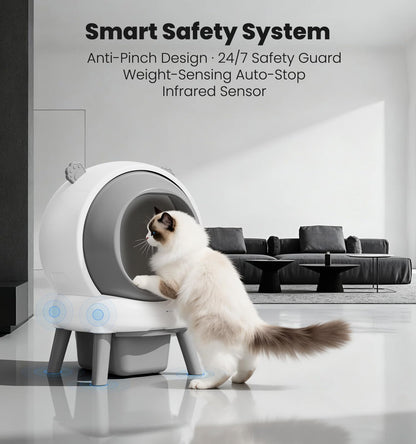 Self Cleaning Litter Box for Multiple Cats, Automatic Litter Box with APP Real-Time Monitor, Dual Safety Protection, Odor-Free Waste Disposal Includes Trash Bags, Gray