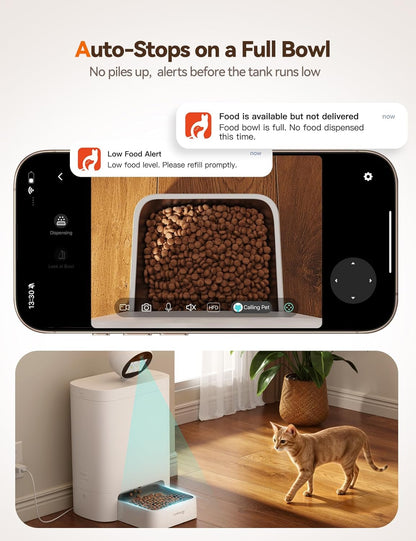 FEELNEEDY Automatic Cat Feeder with Camera 360°, 2k HD Video Night Vision, AI-Powered for Auto Pet Tracking, 5G/2.4G Wi-Fi & 2-Way Audio, Smart APP Control, Low Food Alert, 5.5L Timed Pet Feeder