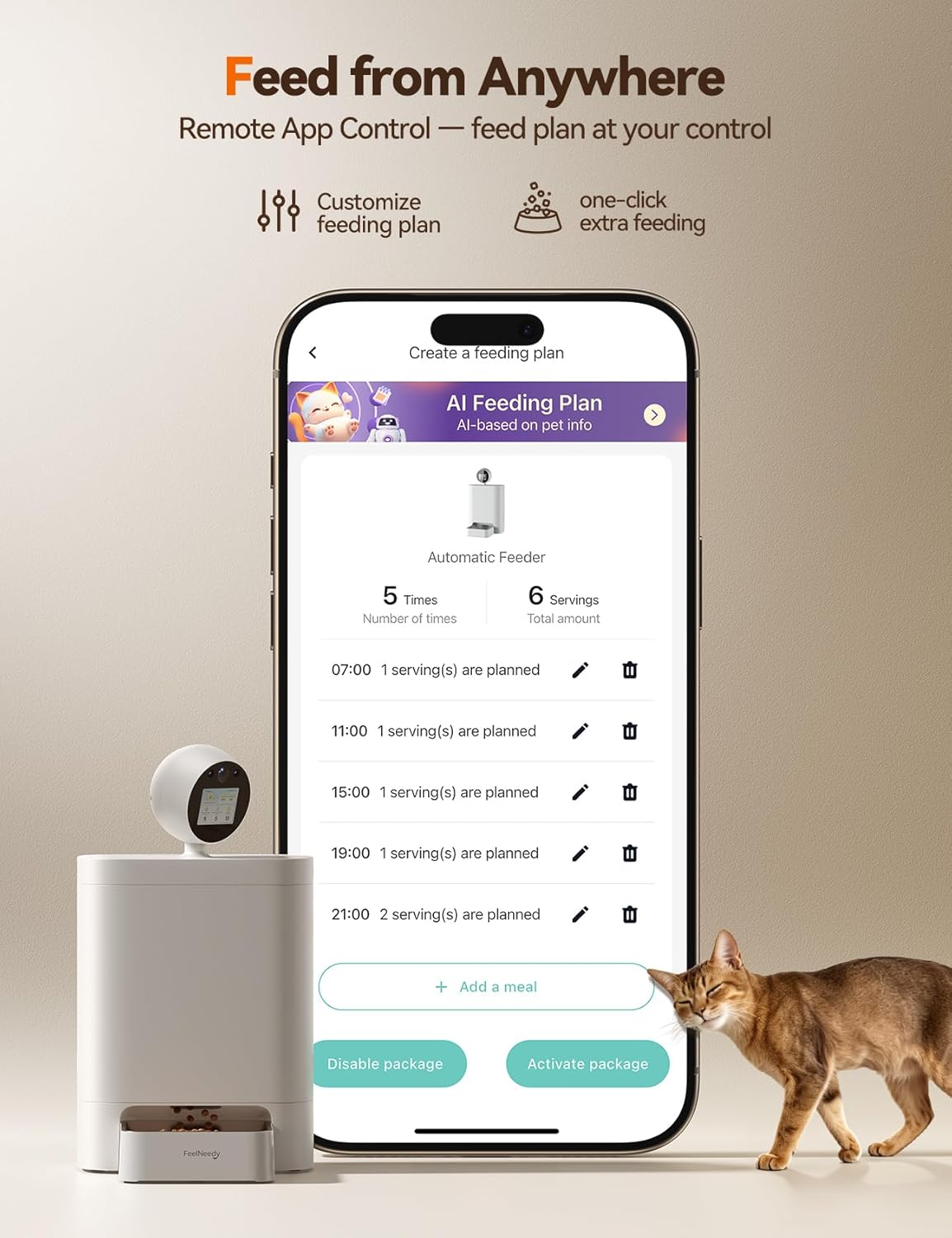 FEELNEEDY Automatic Cat Feeder with Camera 360°, 2k HD Video Night Vision, AI-Powered for Auto Pet Tracking, 5G/2.4G Wi-Fi & 2-Way Audio, Smart APP Control, Low Food Alert, 5.5L Timed Pet Feeder
