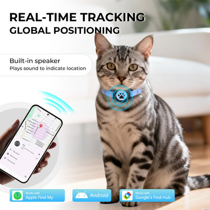 GPS Cat Tracker Collar(iOS & Android), Bluetooth Mini GPS Dog Tracker, Smart Pet Activity Tracker, No Monthly Fee, Work with Apple Find My & Google Find Hub, Finder Tag for Pets,Items Blue 1 Pack