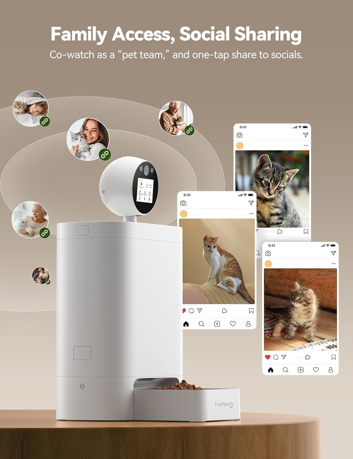FEELNEEDY Automatic Cat Feeder with Camera 360°, 2k HD Video Night Vision, AI-Powered for Auto Pet Tracking, 5G/2.4G Wi-Fi & 2-Way Audio, Smart APP Control, Low Food Alert, 5.5L Timed Pet Feeder
