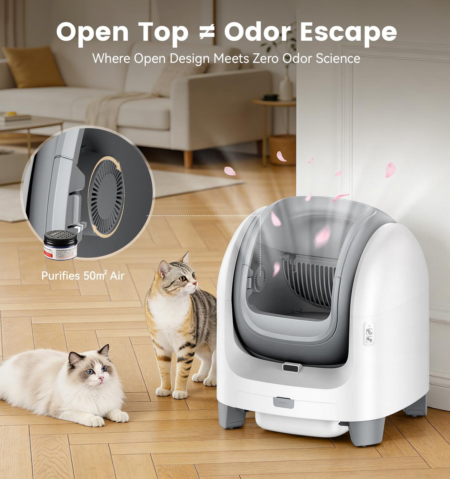 Self Cleaning Litter Box for Multiple Cats, Automatic Litter Box with APP Real-Time Monitor, Dual Safety Protection, Odor-Free Waste Disposal Includes Trash Bags, Gray