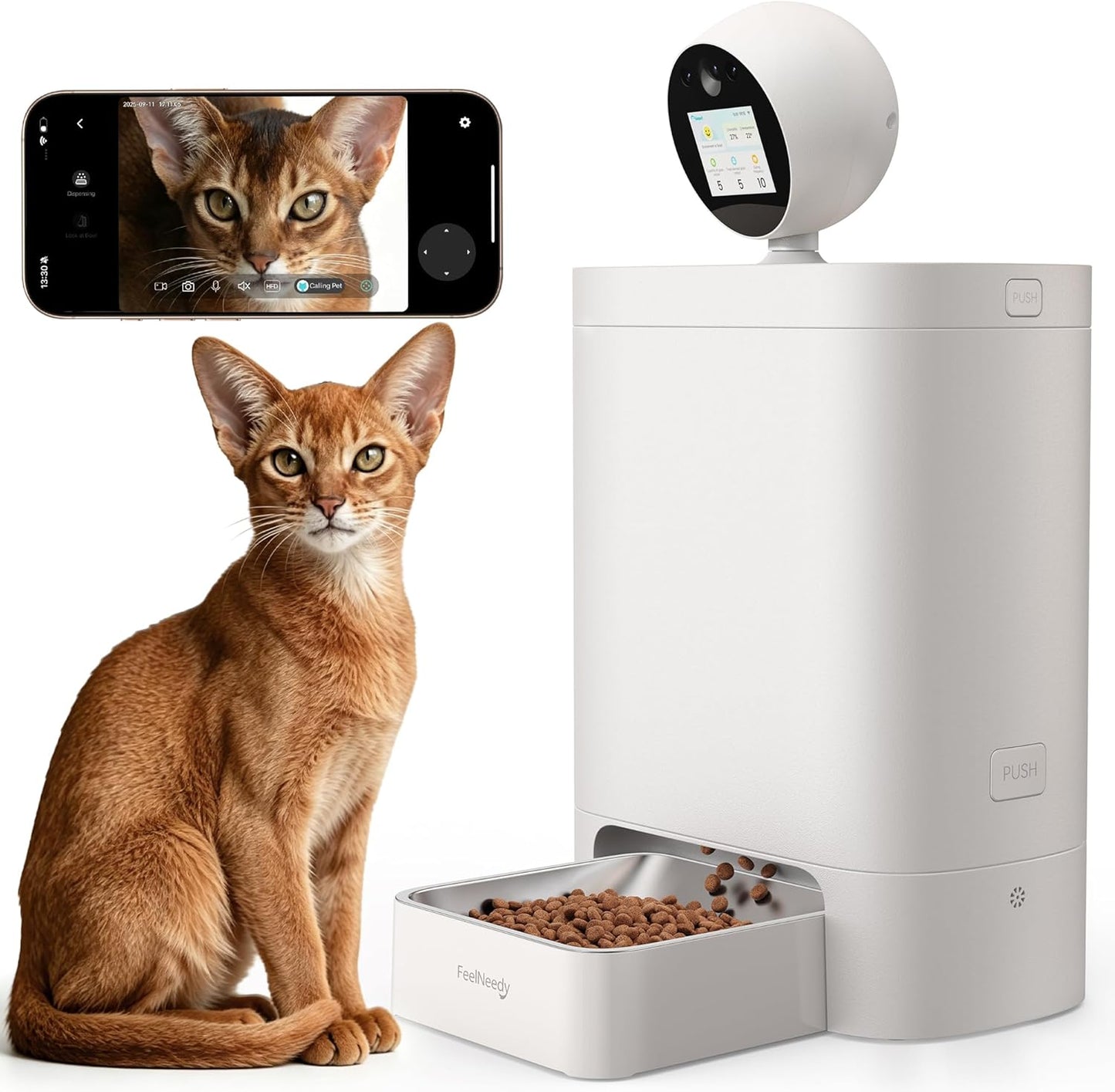 FEELNEEDY Automatic Cat Feeder with Camera 360°, 2k HD Video Night Vision, AI-Powered for Auto Pet Tracking, 5G/2.4G Wi-Fi & 2-Way Audio, Smart APP Control, Low Food Alert, 5.5L Timed Pet Feeder