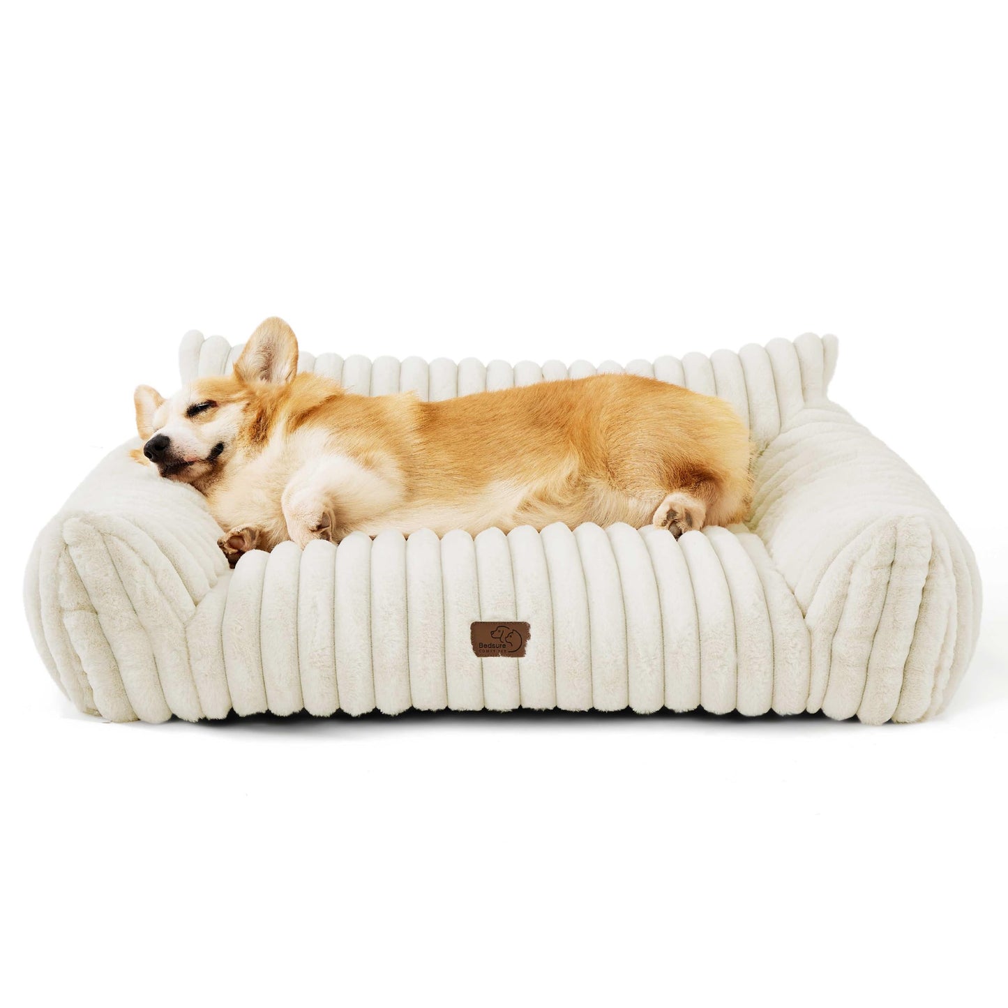 Bedsure ComfyFleece™ Cute Cat Couch for Pets - As Seen on TV on Good Day New York, Fluffy Cats beds for Indoor Cats with Removable Washable Cover, Supportive Pet Sofa, 24inch, Cream