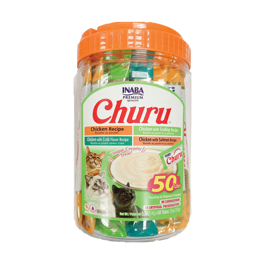INABA Churu Cat Treats, Lickable, Squeezable Creamy Purée Cat Treat with Green Tea Extract & Taurine, 0.5 Ounces Each Tube, 40 Tubes, Chicken Variety Box