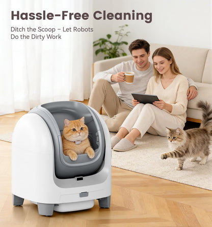 Self Cleaning Litter Box for Multiple Cats, Automatic Litter Box with APP Real-Time Monitor, Dual Safety Protection, Odor-Free Waste Disposal Includes Trash Bags, Gray