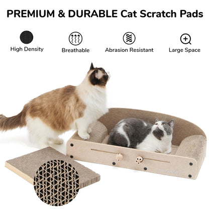 FUKUMARU 26 Inch Cat Scratcher Bed, 2 Reversible Cardboard Cat Scratch Pads Refill for Indoor Cats, Durable Large Cats Scratching Bed Sofa Couch Lounger with Fun Toys, Furniture Protector, Caramel