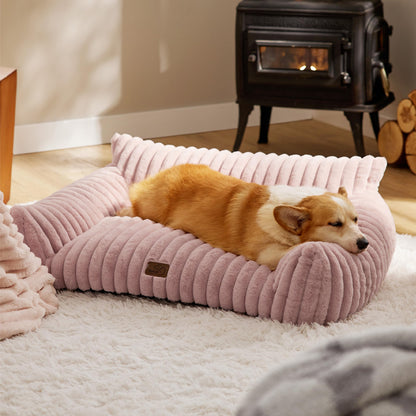 Bedsure ComfyFleece™ Cute Cat Couch for Pets - As Seen on TV on Good Day New York, Fluffy Cats beds for Indoor Cats with Removable Washable Cover, Supportive Pet Sofa, 24inch, Cream