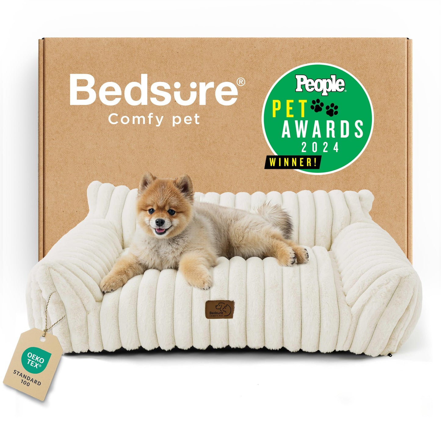 Bedsure ComfyFleece™ Cute Cat Couch for Pets - As Seen on TV on Good Day New York, Fluffy Cats beds for Indoor Cats with Removable Washable Cover, Supportive Pet Sofa, 24inch, Cream