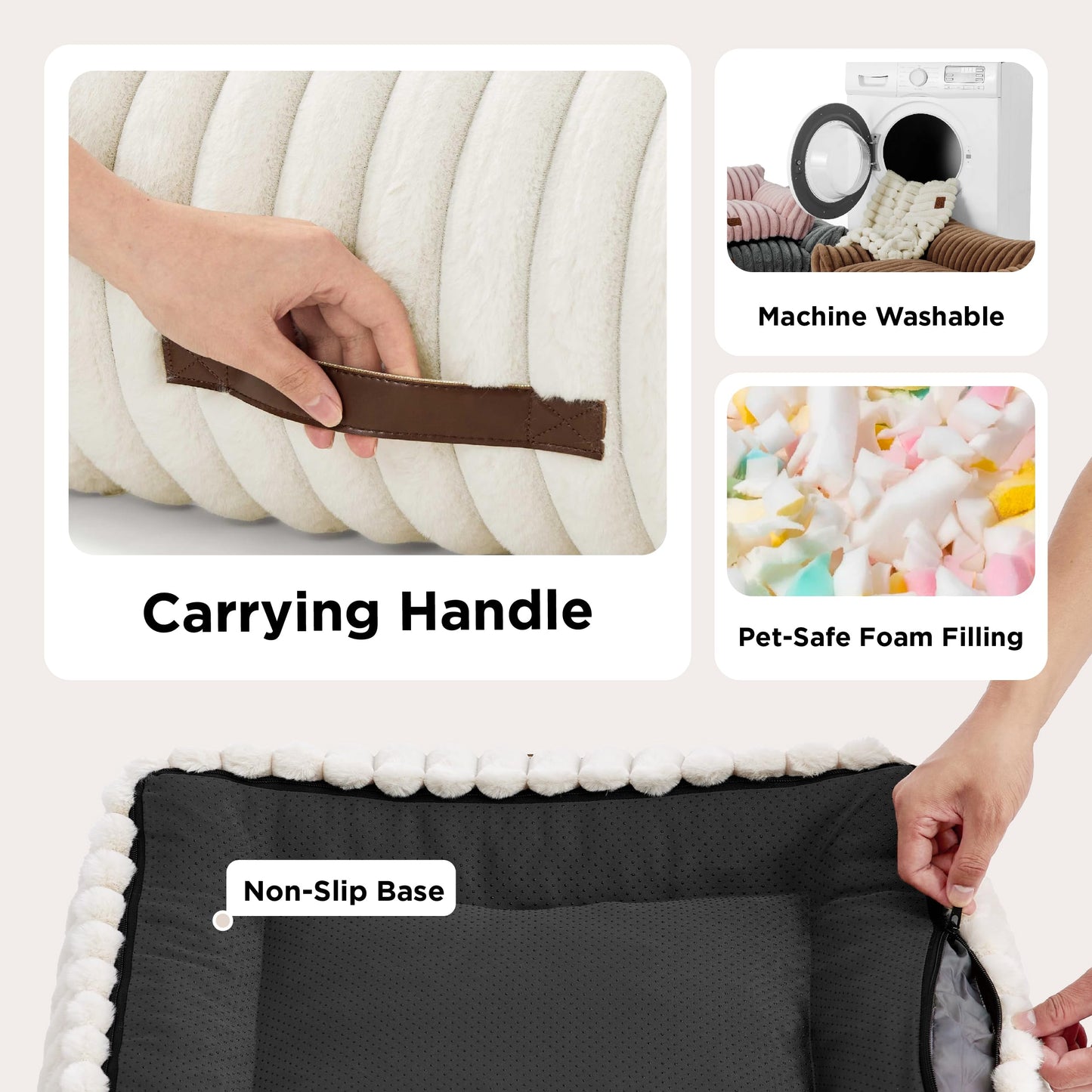 Bedsure ComfyFleece™ Cute Cat Couch for Pets - As Seen on TV on Good Day New York, Fluffy Cats beds for Indoor Cats with Removable Washable Cover, Supportive Pet Sofa, 24inch, Cream
