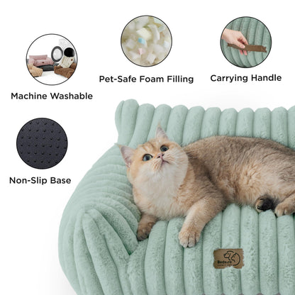 Bedsure ComfyFleece™ Cute Cat Couch for Pets - As Seen on TV on Good Day New York, Fluffy Cats beds for Indoor Cats with Removable Washable Cover, Supportive Pet Sofa, 24inch, Cream