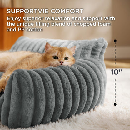 Bedsure ComfyFleece™ Cute Cat Couch for Pets - As Seen on TV on Good Day New York, Fluffy Cats beds for Indoor Cats with Removable Washable Cover, Supportive Pet Sofa, 24inch, Cream