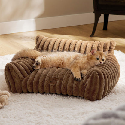 Bedsure ComfyFleece™ Cute Cat Couch for Pets - As Seen on TV on Good Day New York, Fluffy Cats beds for Indoor Cats with Removable Washable Cover, Supportive Pet Sofa, 24inch, Cream