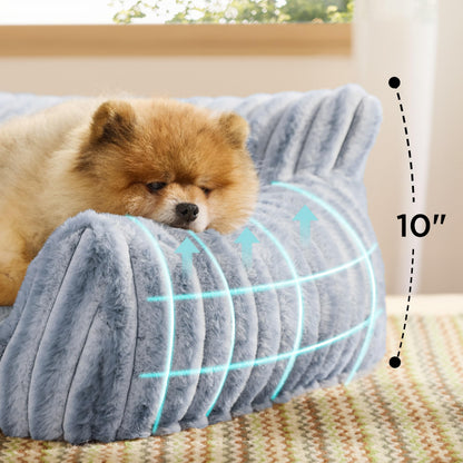 Bedsure ComfyFleece™ Cute Cat Couch for Pets - As Seen on TV on Good Day New York, Fluffy Cats beds for Indoor Cats with Removable Washable Cover, Supportive Pet Sofa, 24inch, Cream