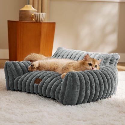 Bedsure ComfyFleece™ Cute Cat Couch for Pets - As Seen on TV on Good Day New York, Fluffy Cats beds for Indoor Cats with Removable Washable Cover, Supportive Pet Sofa, 24inch, Cream