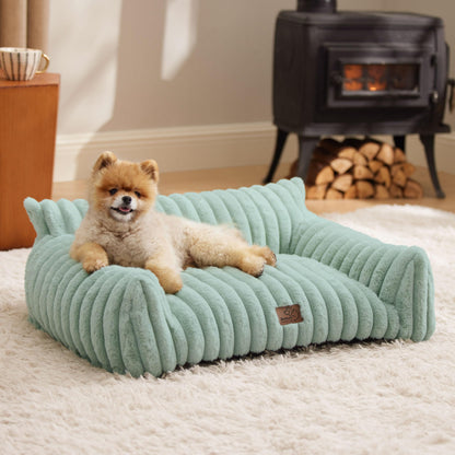 Bedsure ComfyFleece™ Cute Cat Couch for Pets - As Seen on TV on Good Day New York, Fluffy Cats beds for Indoor Cats with Removable Washable Cover, Supportive Pet Sofa, 24inch, Cream