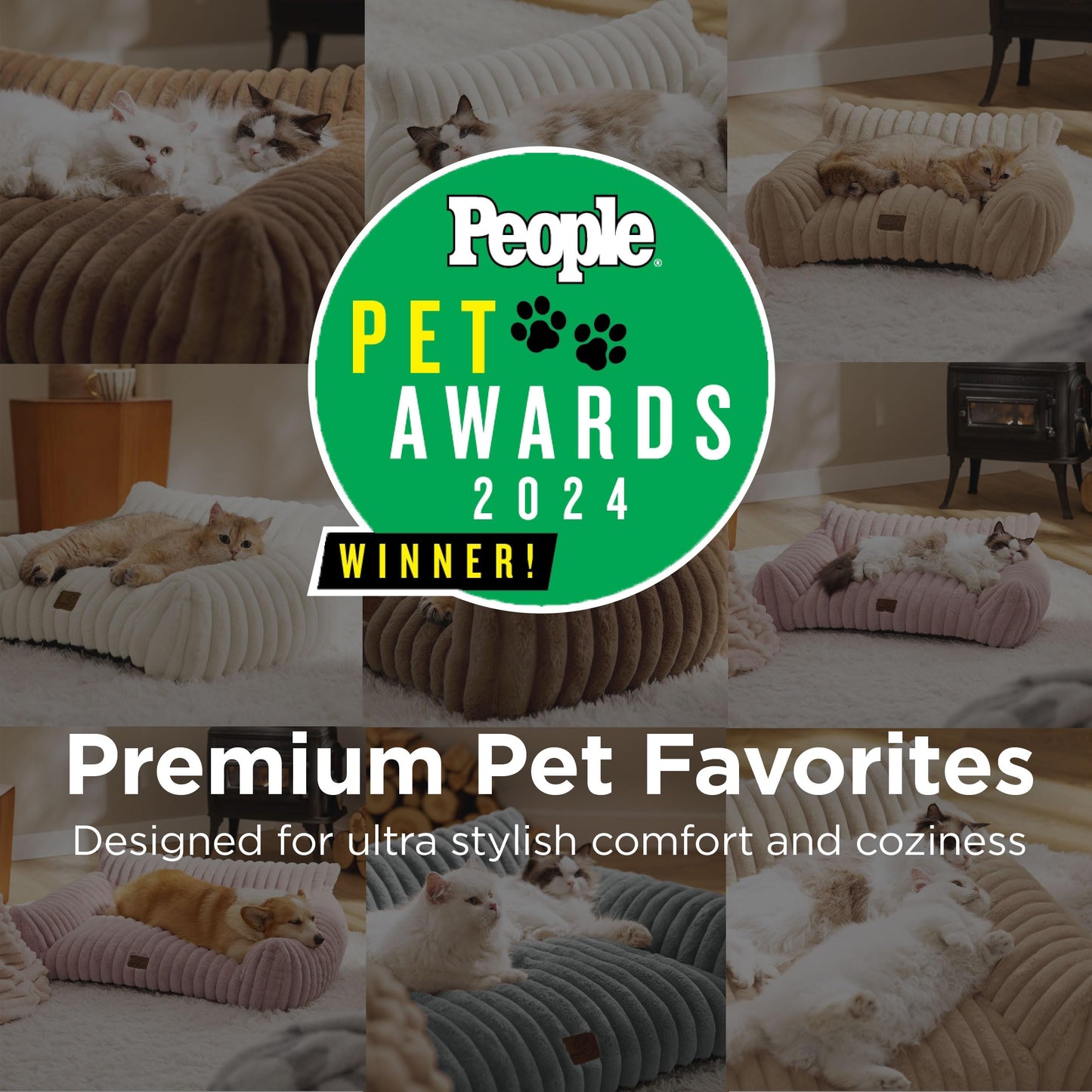 Bedsure ComfyFleece™ Cute Cat Couch for Pets - As Seen on TV on Good Day New York, Fluffy Cats beds for Indoor Cats with Removable Washable Cover, Supportive Pet Sofa, 24inch, Cream