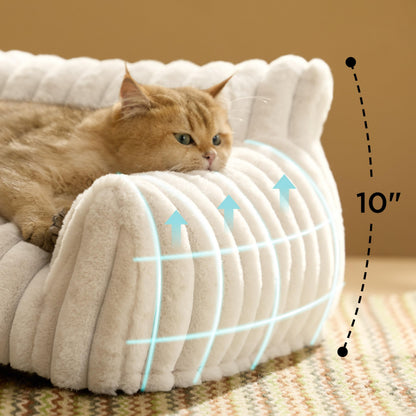 Bedsure ComfyFleece™ Cute Cat Couch for Pets - As Seen on TV on Good Day New York, Fluffy Cats beds for Indoor Cats with Removable Washable Cover, Supportive Pet Sofa, 24inch, Cream