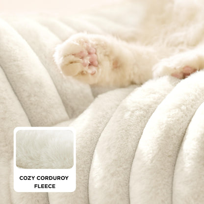 Bedsure ComfyFleece™ Cute Cat Couch for Pets - As Seen on TV on Good Day New York, Fluffy Cats beds for Indoor Cats with Removable Washable Cover, Supportive Pet Sofa, 24inch, Cream