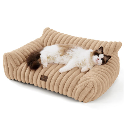 Bedsure ComfyFleece™ Cute Cat Couch for Pets - As Seen on TV on Good Day New York, Fluffy Cats beds for Indoor Cats with Removable Washable Cover, Supportive Pet Sofa, 24inch, Cream