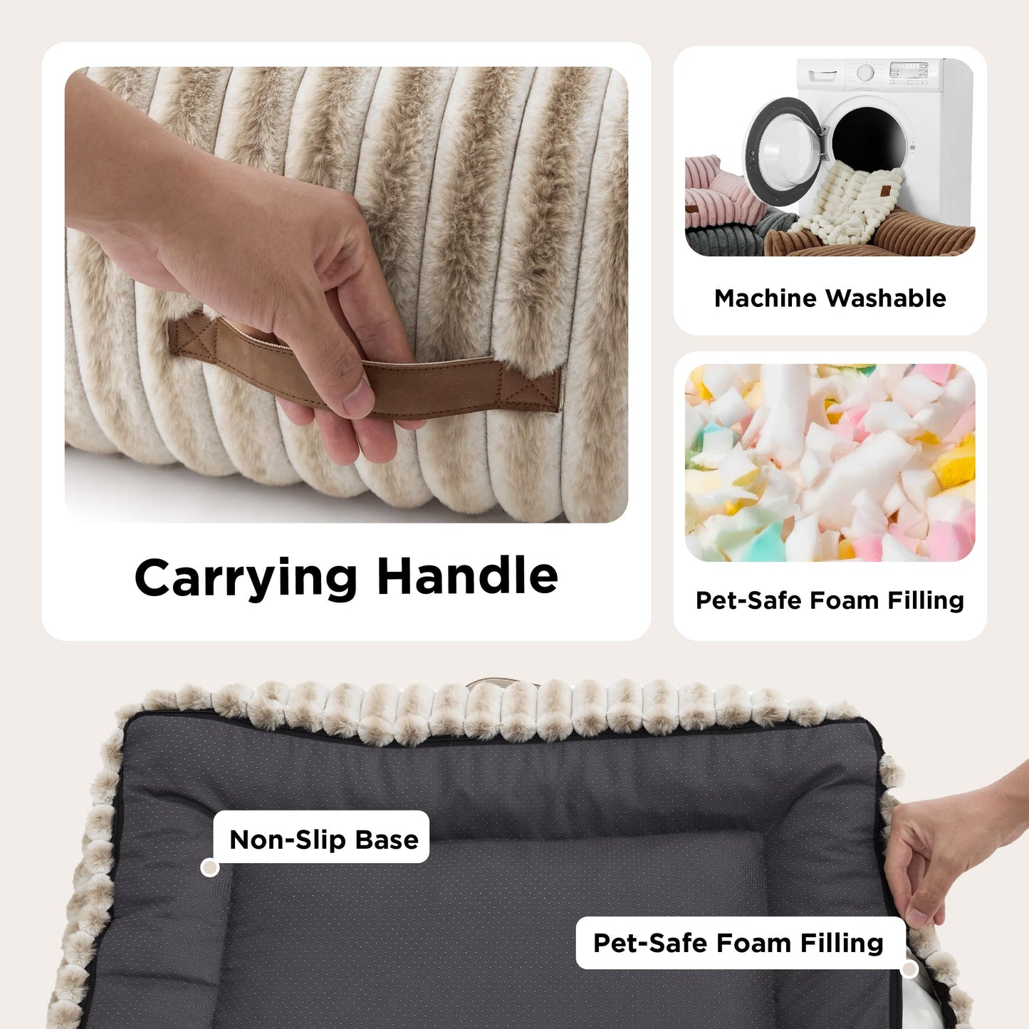 Bedsure ComfyFleece™ Cute Cat Couch for Pets - As Seen on TV on Good Day New York, Fluffy Cats beds for Indoor Cats with Removable Washable Cover, Supportive Pet Sofa, 24inch, Cream