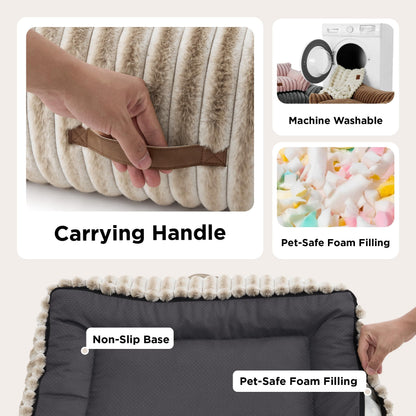 Bedsure ComfyFleece™ Cute Cat Couch for Pets - As Seen on TV on Good Day New York, Fluffy Cats beds for Indoor Cats with Removable Washable Cover, Supportive Pet Sofa, 24inch, Cream