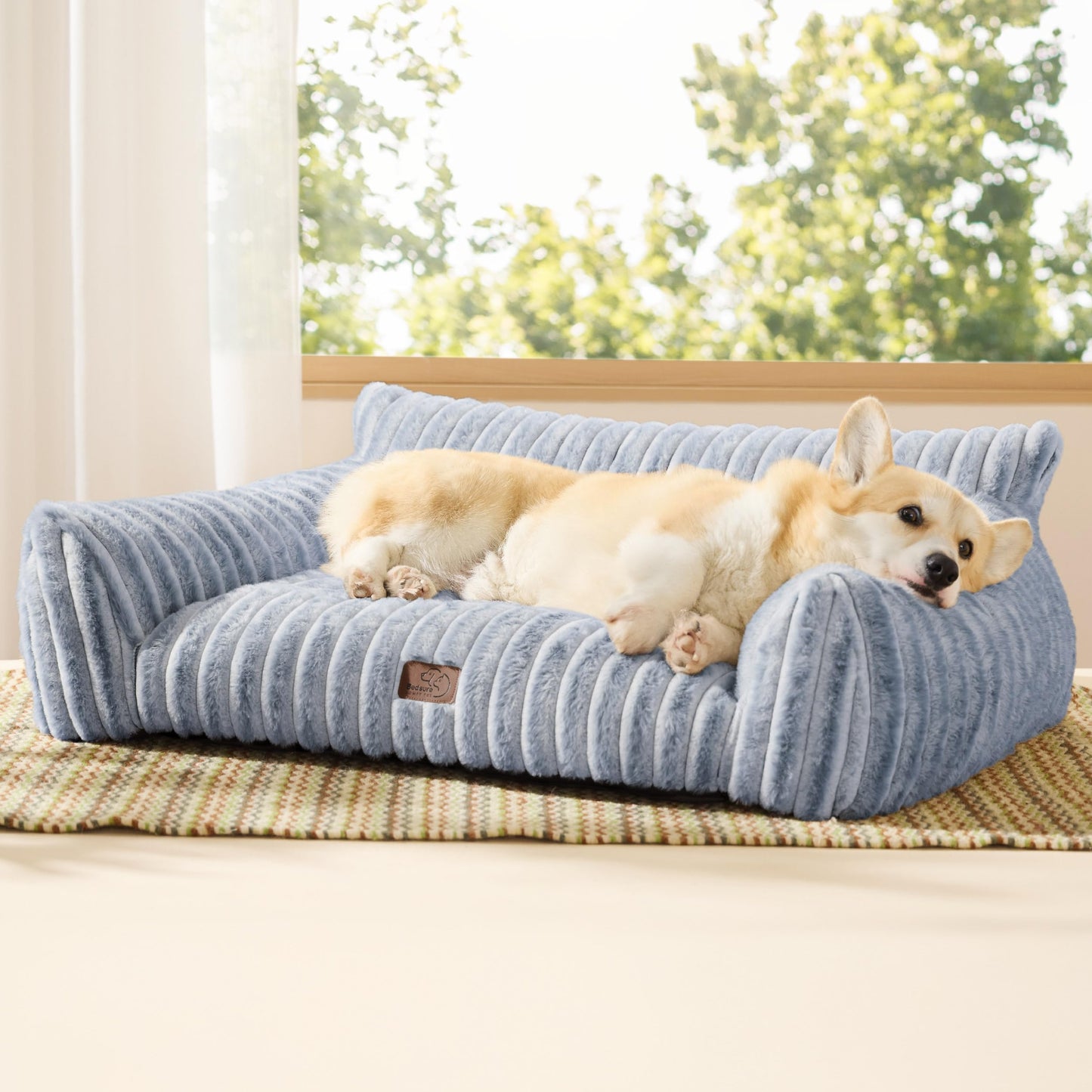 Bedsure ComfyFleece™ Cute Cat Couch for Pets - As Seen on TV on Good Day New York, Fluffy Cats beds for Indoor Cats with Removable Washable Cover, Supportive Pet Sofa, 24inch, Cream