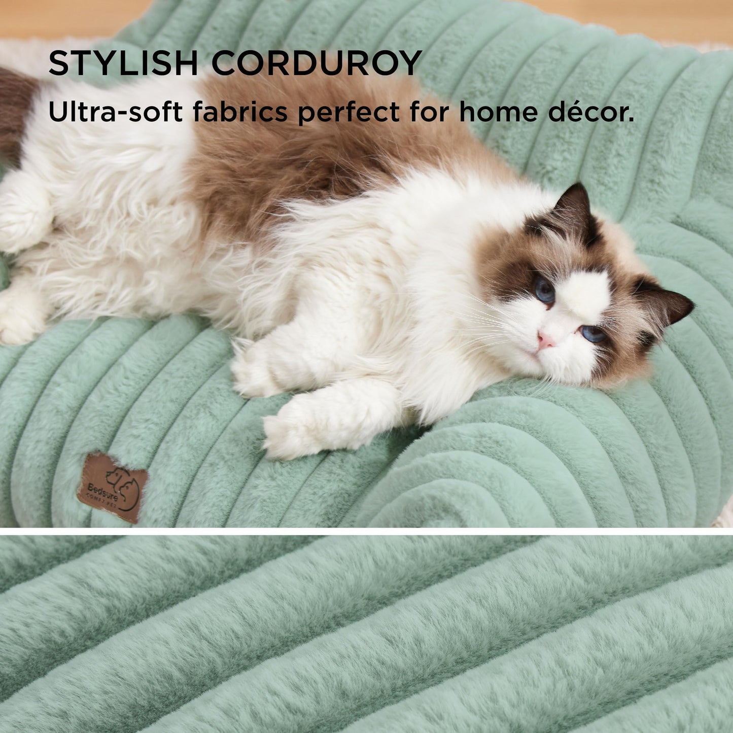 Bedsure ComfyFleece™ Cute Cat Couch for Pets - As Seen on TV on Good Day New York, Fluffy Cats beds for Indoor Cats with Removable Washable Cover, Supportive Pet Sofa, 24inch, Cream