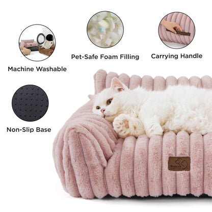 Bedsure ComfyFleece™ Cute Cat Couch for Pets - As Seen on TV on Good Day New York, Fluffy Cats beds for Indoor Cats with Removable Washable Cover, Supportive Pet Sofa, 24inch, Cream