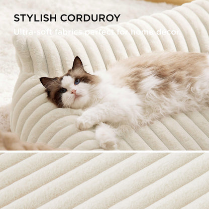 Bedsure ComfyFleece™ Cute Cat Couch for Pets - As Seen on TV on Good Day New York, Fluffy Cats beds for Indoor Cats with Removable Washable Cover, Supportive Pet Sofa, 24inch, Cream