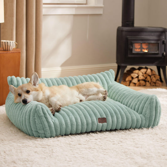 Bedsure ComfyFleece™ Cute Cat Couch for Pets - As Seen on TV on Good Day New York, Fluffy Cats beds for Indoor Cats with Removable Washable Cover, Supportive Pet Sofa, 24inch, Cream