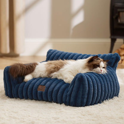 Bedsure ComfyFleece™ Cute Cat Couch for Pets - As Seen on TV on Good Day New York, Fluffy Cats beds for Indoor Cats with Removable Washable Cover, Supportive Pet Sofa, 24inch, Cream