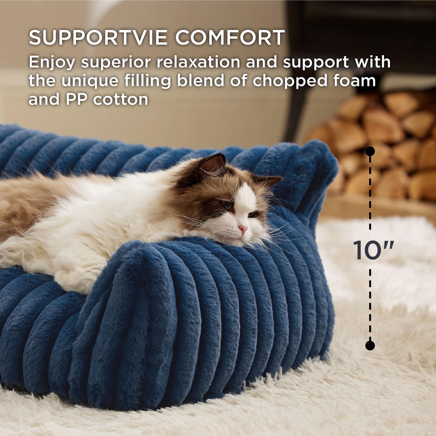 Bedsure ComfyFleece™ Cute Cat Couch for Pets - As Seen on TV on Good Day New York, Fluffy Cats beds for Indoor Cats with Removable Washable Cover, Supportive Pet Sofa, 24inch, Cream