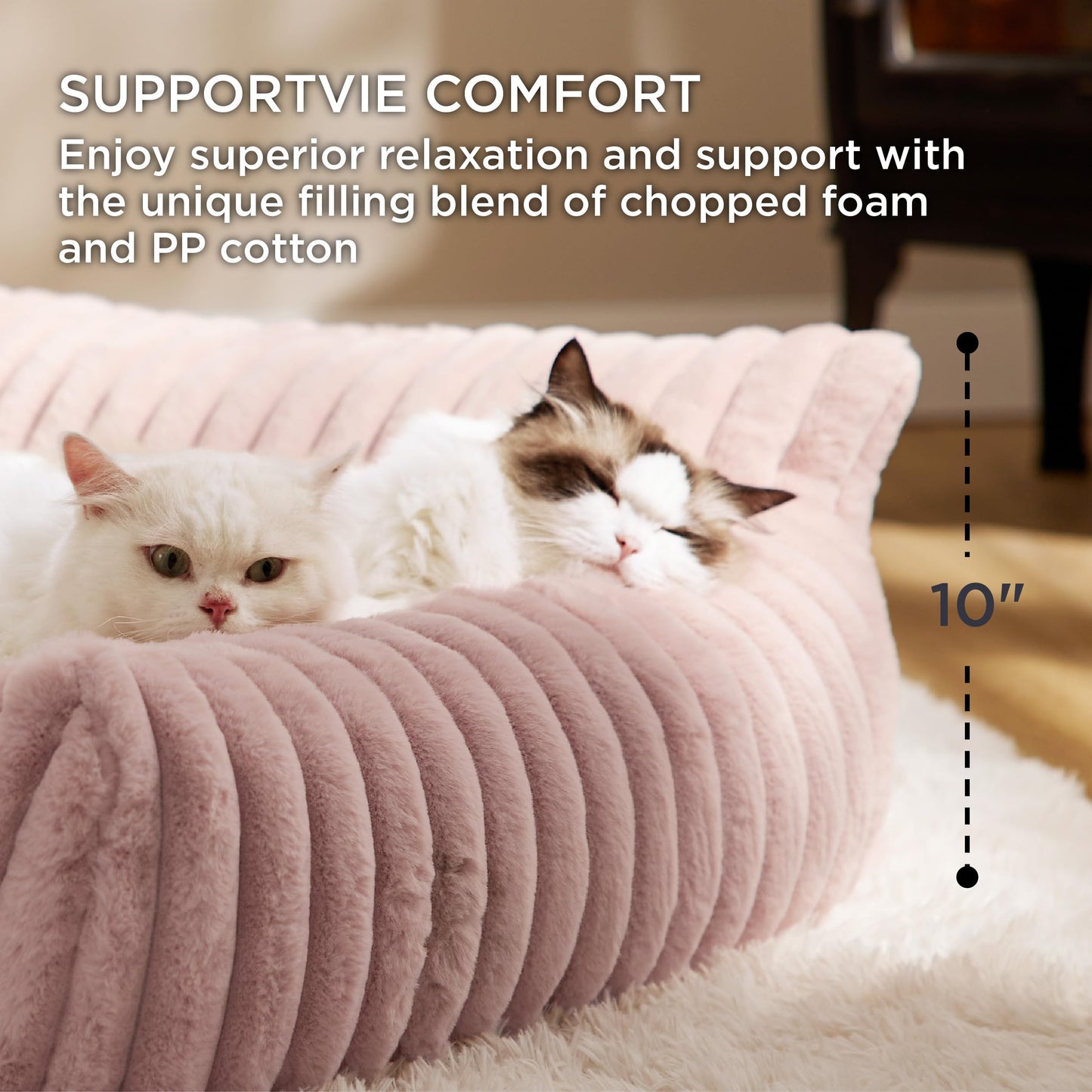 Bedsure ComfyFleece™ Cute Cat Couch for Pets - As Seen on TV on Good Day New York, Fluffy Cats beds for Indoor Cats with Removable Washable Cover, Supportive Pet Sofa, 24inch, Cream