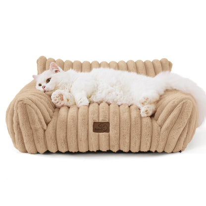 Bedsure ComfyFleece™ Cute Cat Couch for Pets - As Seen on TV on Good Day New York, Fluffy Cats beds for Indoor Cats with Removable Washable Cover, Supportive Pet Sofa, 24inch, Cream