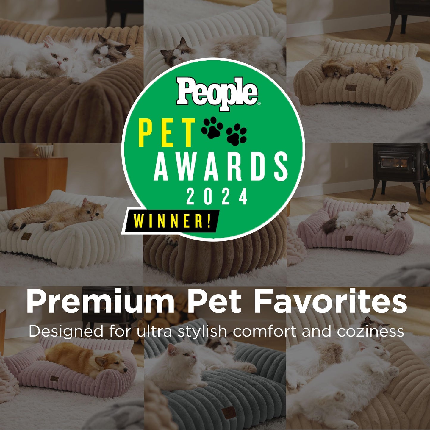 Bedsure ComfyFleece™ Cute Cat Couch for Pets - As Seen on TV on Good Day New York, Fluffy Cats beds for Indoor Cats with Removable Washable Cover, Supportive Pet Sofa, 24inch, Cream