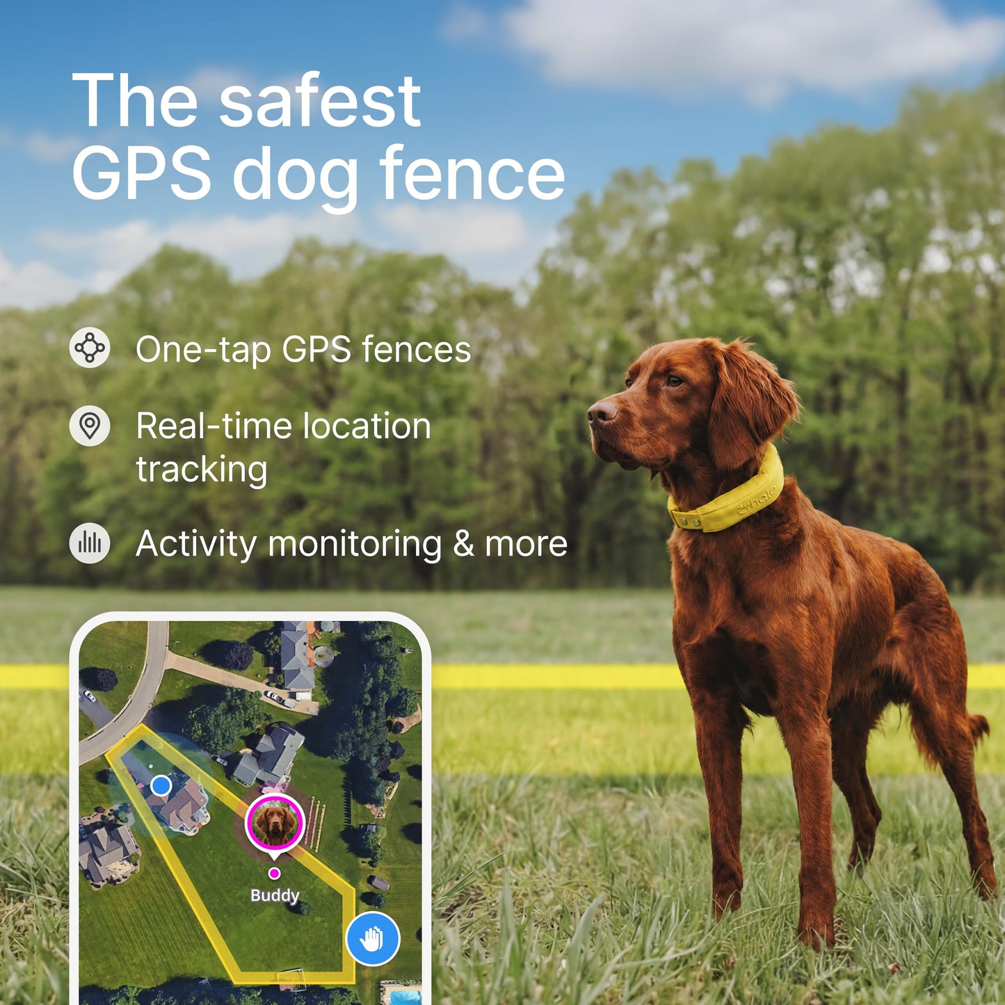 Halo Collar 5 Wireless Dog Fence & GPS Dog Collar, Keep Your Dog Safely Contained Outdoors with App-Controlled Boundaries and Real-Time Tracking, One Size, Blaze