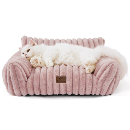 Bedsure ComfyFleece™ Cute Cat Couch for Pets - As Seen on TV on Good Day New York, Fluffy Cats beds for Indoor Cats with Removable Washable Cover, Supportive Pet Sofa, 24inch, Cream