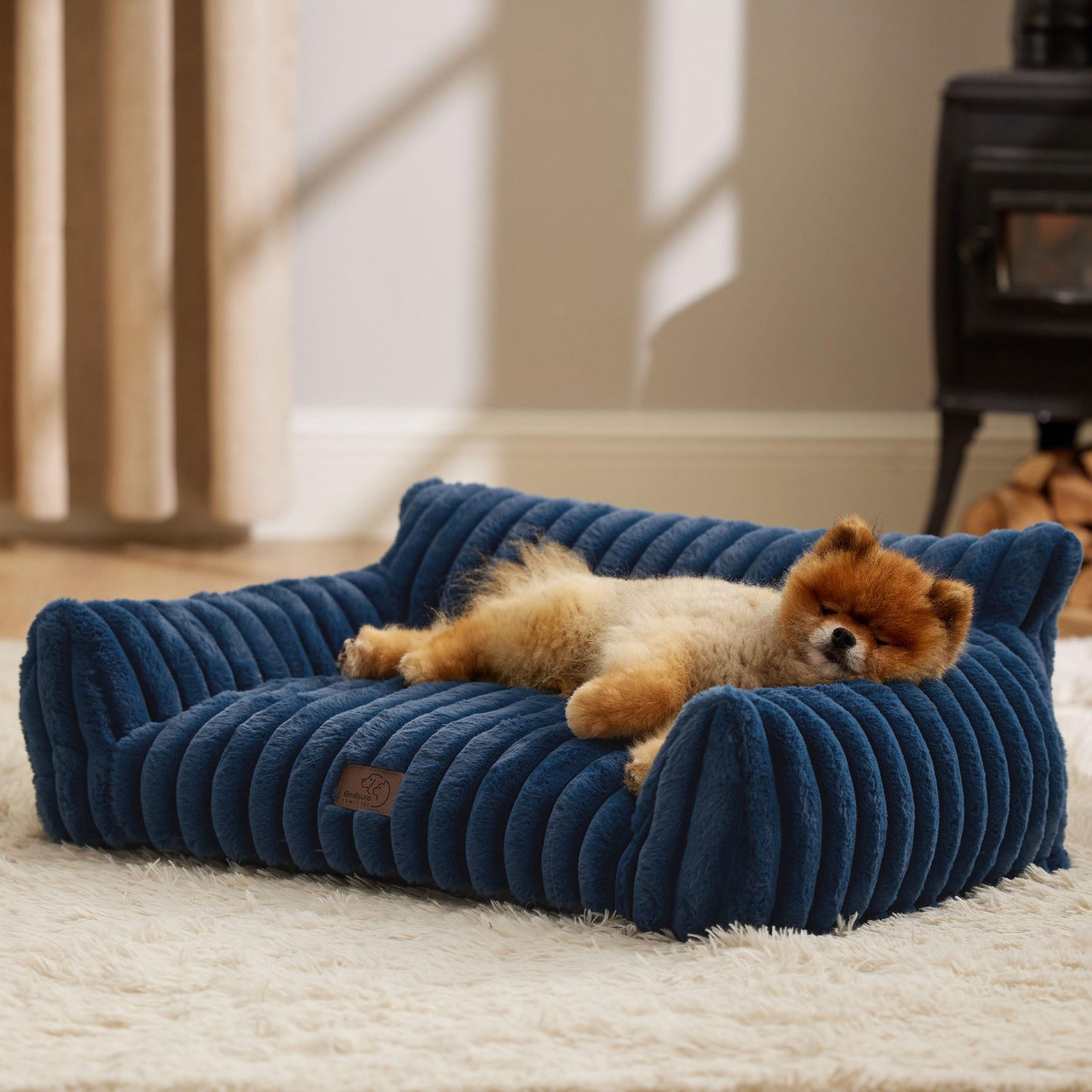 Bedsure ComfyFleece™ Cute Cat Couch for Pets - As Seen on TV on Good Day New York, Fluffy Cats beds for Indoor Cats with Removable Washable Cover, Supportive Pet Sofa, 24inch, Cream
