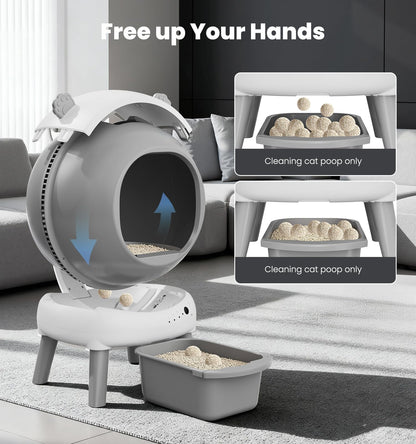 Self Cleaning Litter Box for Multiple Cats, Automatic Litter Box with APP Real-Time Monitor, Dual Safety Protection, Odor-Free Waste Disposal Includes Trash Bags, Gray