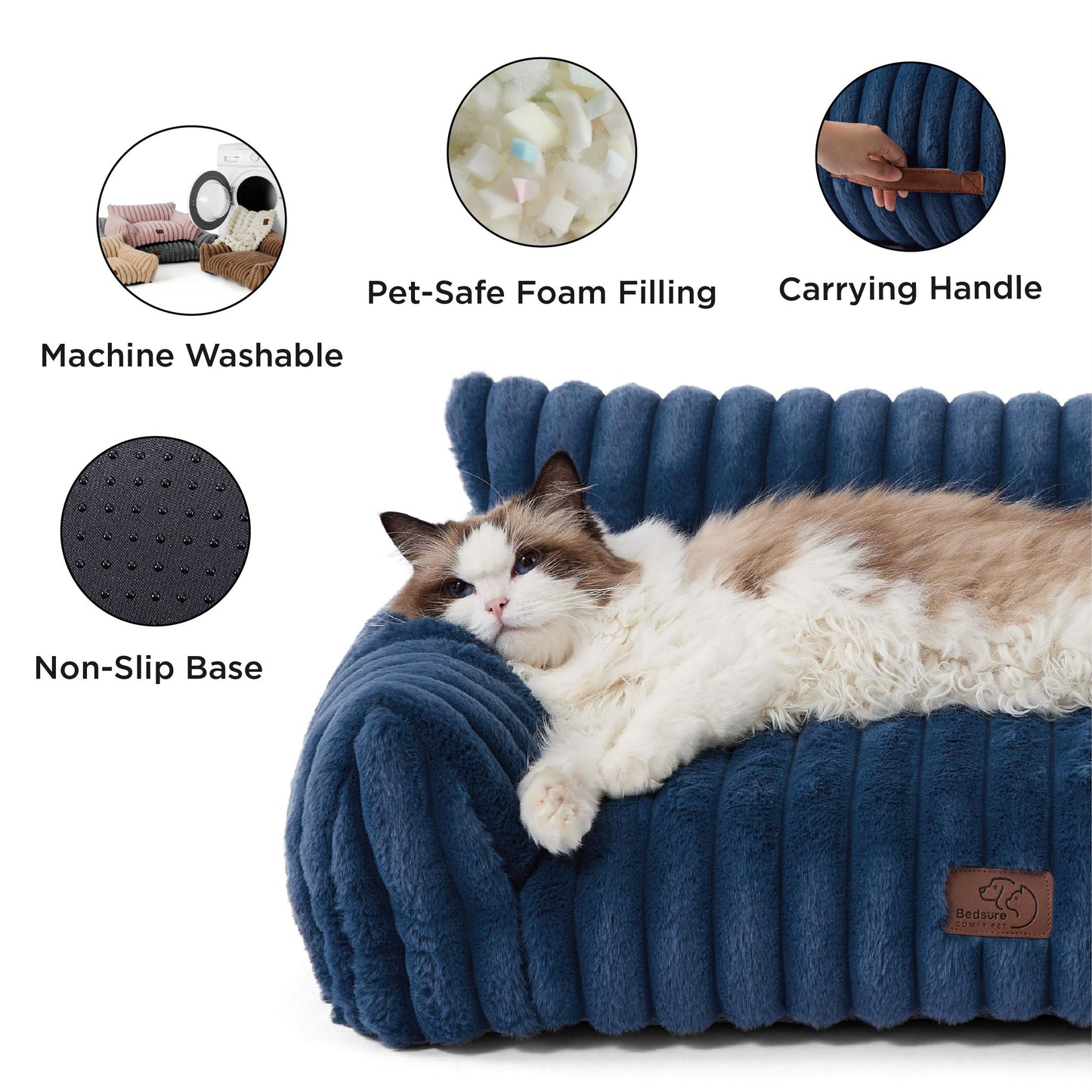 Bedsure ComfyFleece™ Cute Cat Couch for Pets - As Seen on TV on Good Day New York, Fluffy Cats beds for Indoor Cats with Removable Washable Cover, Supportive Pet Sofa, 24inch, Cream