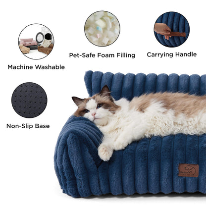 Bedsure ComfyFleece™ Cute Cat Couch for Pets - As Seen on TV on Good Day New York, Fluffy Cats beds for Indoor Cats with Removable Washable Cover, Supportive Pet Sofa, 24inch, Cream
