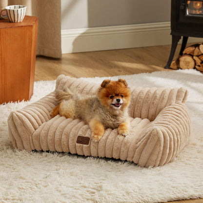 Bedsure ComfyFleece™ Cute Cat Couch for Pets - As Seen on TV on Good Day New York, Fluffy Cats beds for Indoor Cats with Removable Washable Cover, Supportive Pet Sofa, 24inch, Cream