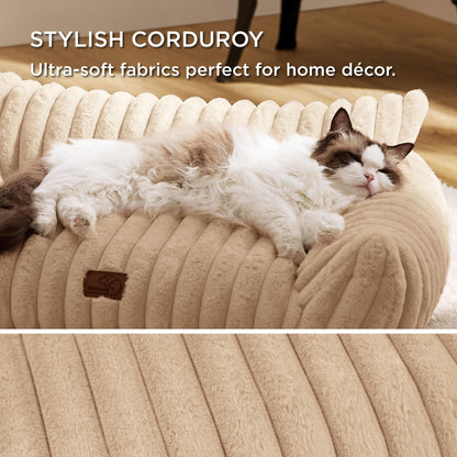 Bedsure ComfyFleece™ Cute Cat Couch for Pets - As Seen on TV on Good Day New York, Fluffy Cats beds for Indoor Cats with Removable Washable Cover, Supportive Pet Sofa, 24inch, Cream