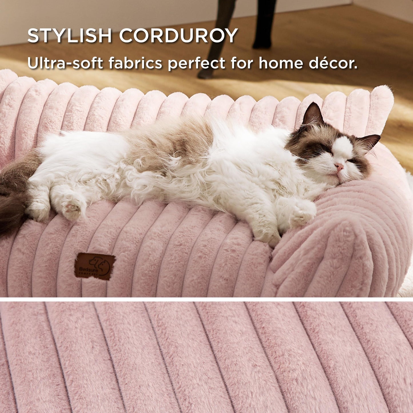 Bedsure ComfyFleece™ Cute Cat Couch for Pets - As Seen on TV on Good Day New York, Fluffy Cats beds for Indoor Cats with Removable Washable Cover, Supportive Pet Sofa, 24inch, Cream